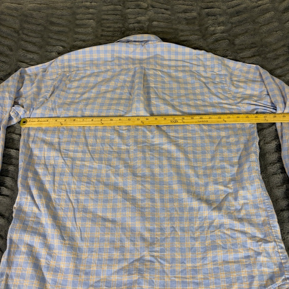 Peter Millar Mens XL Blue Orange Plaid Button Down 100% Cotton Long Sleeve Shirt - Picture 6 of 8